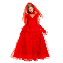 Kinder Mädchen Beetle Juice Lydia Kostüm rotes Hochzeitskleid Brautkostüm Cosplay Kostüm Outfits Halloween Karnevalskostüm