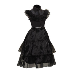 Kinder Mädchen Addams Mittwoch Kleid ärmellos schwarz Kleid