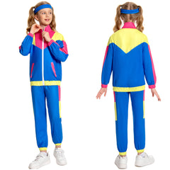 Kinder 80er Cosplay Kostüm Outfits Halloween Karneval Anzug Retro Trainingsanzug