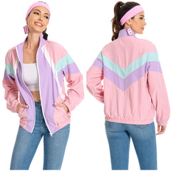 Damen Jacke Leichtgewicht Farbe Block Bomber Jacke 80er Jahre Windbreaker