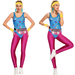 Damen Overall 80er Cosplay Kostüm Jumpsuit Outfits Halloween Karneval Anzug