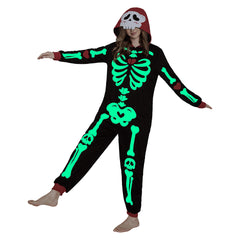 Erwachsene Unisex Schlafanzug Leuchtender Totenkopf einteiliger Pyjama
