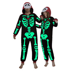 Erwachsene Unisex Schlafanzug Leuchtender Totenkopf einteiliger Pyjama