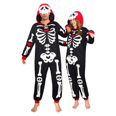 Erwachsene Unisex Schlafanzug Leuchtender Totenkopf einteiliger Pyjama