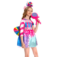 Kinder Mädchen Zuckerwerk Cosplay Kostüm Outfits Fantasia Halloween Karneval Party