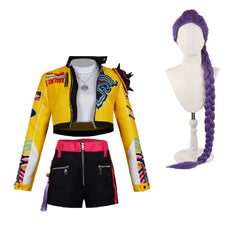 Kinder Mädchen Rumi Cosplay Kostüm Perücke Ohrringe Halloween Karneval Party Anzug
