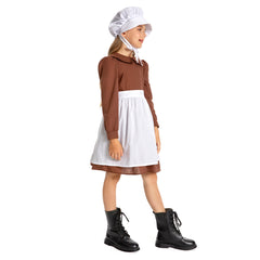 Kinder Mädchen Thanksgiving 17Jahrhundert Kolonialstil Pilger Hirtenmädchen Kleid Cosplay Kostüm Outfits Halloween Karneval Anzug