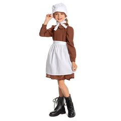 Kinder Mädchen Thanksgiving 17Jahrhundert Kolonialstil Pilger Hirtenmädchen Kleid Cosplay Kostüm Outfits Halloween Karneval Anzug