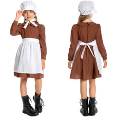 Kinder Mädchen Thanksgiving 17Jahrhundert Kolonialstil Pilger Hirtenmädchen Kleid Cosplay Kostüm Outfits Halloween Karneval Anzug