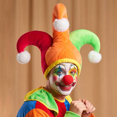 Clown Kostüm Set mit Dreieckhut und Roter Nase, Perfekt für Halloween, Karneval und Cosplay-Party