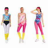 80er Jahre Erwachsene Damen gedruckte Jumpsuit Jogginganzug Kostüm 6.tlg rosa