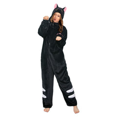 Erwachsene Damen schwarze katze Tierkostüm Schlafanzug einteiliger Pyjama