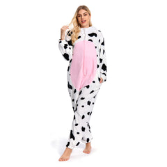 Erwachsene Unisex Kuh Tierkostüm rosa Schlafanzug einteiliger Pyjama