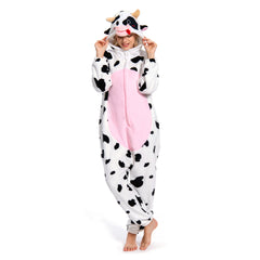 Erwachsene Unisex Kuh Tierkostüm rosa Schlafanzug einteiliger Pyjama