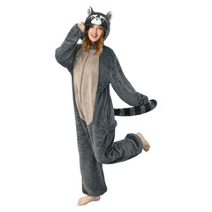 Erwachsene Unisex Waschbär Tierkostüm Schlafanzug einteiliger Pyjama