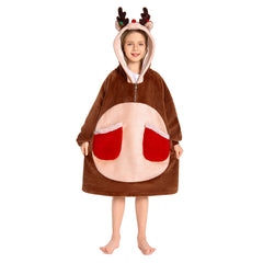 Kinder Rentier tragbar Decke mit Kapuze Reh Bambi Tiekostüm Homewear