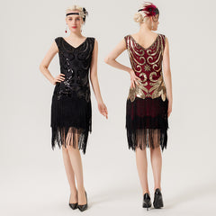 1920er Pailletten-Perlen-Fransenkleid Retro 1920er Jahre Stil Charleston Kleid klassische Motto Party Damen Kostüm Kleid