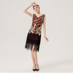 1920er Pailletten-Perlen-Fransenkleid Retro 1920er Jahre Stil Charleston Kleid klassische Motto Party Damen Kostüm Kleid