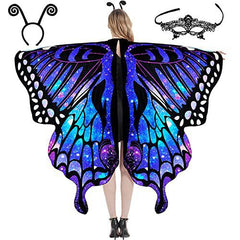 Schmetterling Kostüm Damen Schmetterlingsflügel Erwachsene Zweistufiges Karneval kostüm damen schmetterling Umhang Verkleidung Schmetterlings Kostüm Zubehör 3Set Schmetterling Haarreif Gesichtsmaske
