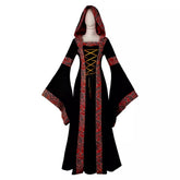 Damen Mittelalterliches langes Kleid Cosplay Viktorianisch Vintage Kapuzenkleider