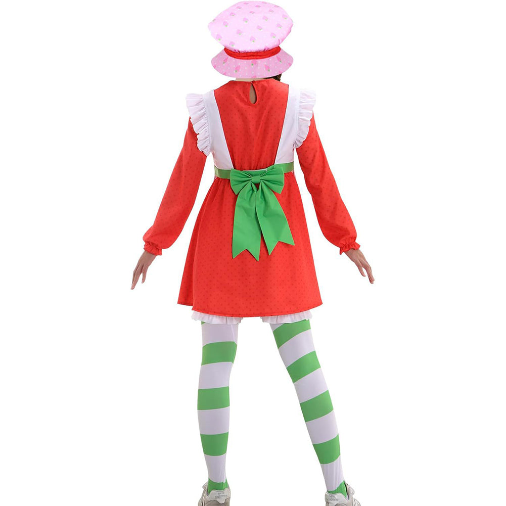 Damen Blume Erdbeermädchen Kleid Set Cosplay Kostüm Outfits Halloween Karneval Anzug