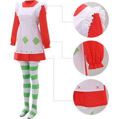 Damen Blume Erdbeermädchen Kleid Set Cosplay Kostüm Outfits Halloween Karneval Anzug