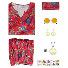 Damen Retro Cosplay Kostüm Outfits Halloween Karneval Anzug 70er Jahre Hippie