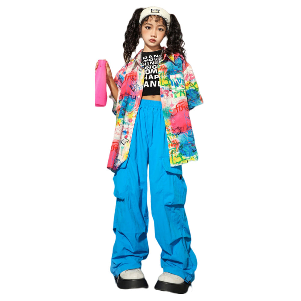 Kinder Hip-Hop Shirt kurzarm Set Cosplay Kostüm Outfits Halloween Karneval Anzug
