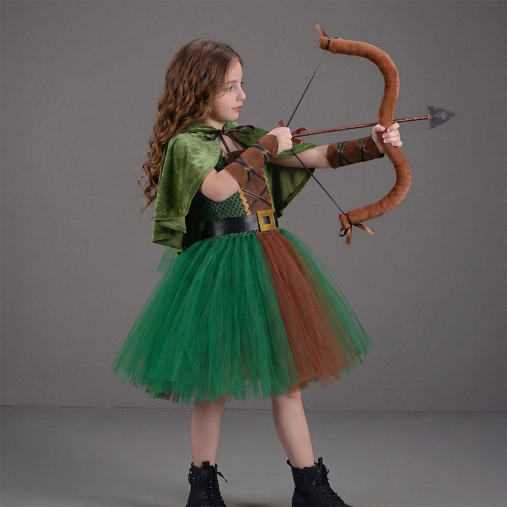Kinder Mädchen Bogenschützin Kleid Kostüm für Halloween, Karneval oder Party – mittelalterlicher Waldjäger-Cosplay-Anzug