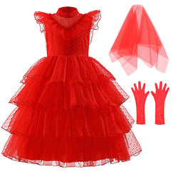 Kinder Mädchen Kleid Lydia Beetlejuice Cosplay Kostüm Outfits Halloween Karneval Anzug