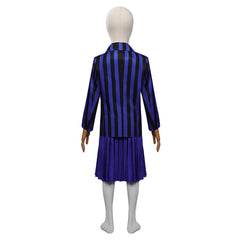 Kinder Mädchen Kostüm Mittwoch Addams in blauer Schuluniform Halloween Cosplay Outfit mit Rock