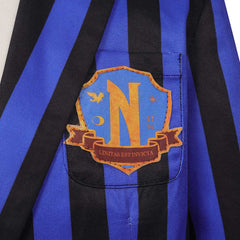 Kinder Mädchen Kostüm Mittwoch Addams in blauer Schuluniform Halloween Cosplay Outfit mit Rock