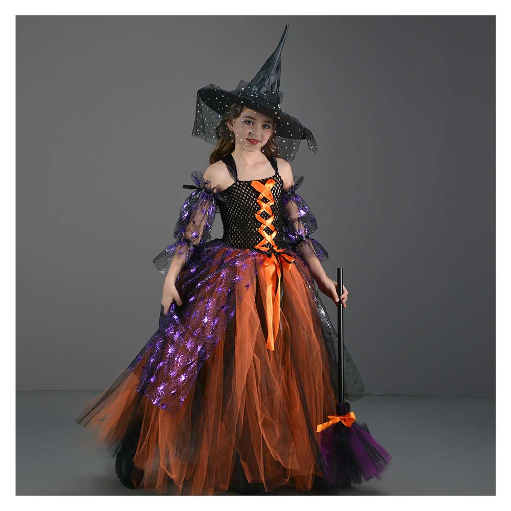 Kinder Mädchen tutu Kleid Hexe Cosplay Kostüm Outfits Halloween Karneval Anzug