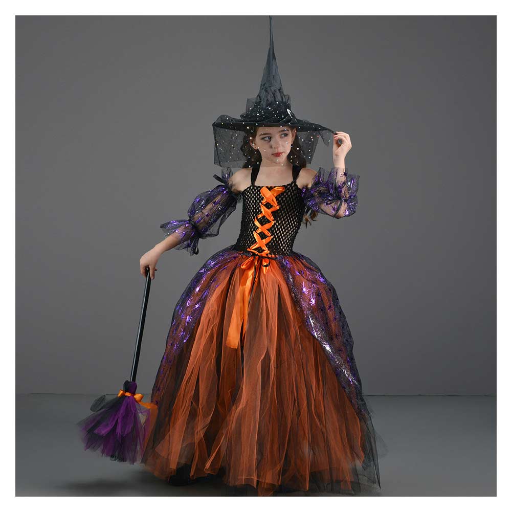 Kinder Mädchen tutu Kleid Hexe Cosplay Kostüm Outfits Halloween Karneval Anzug
