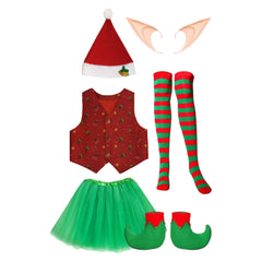 Kinder Mädchen Weihnachtskostüm mit roter Weste Rock und Ohren Cosplay Kostüm Party