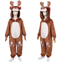 Kinder Tier Einteiliger Renntier Anzug Hirsch Weihnachten Halloween Kostüm Karnevalskostüm Braunes Hirschkostüm