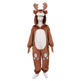 Kinder Tier Einteiliger Renntier Anzug Hirsch Weihnachten Halloween Kostüm Karnevalskostüm Braunes Hirschkostüm