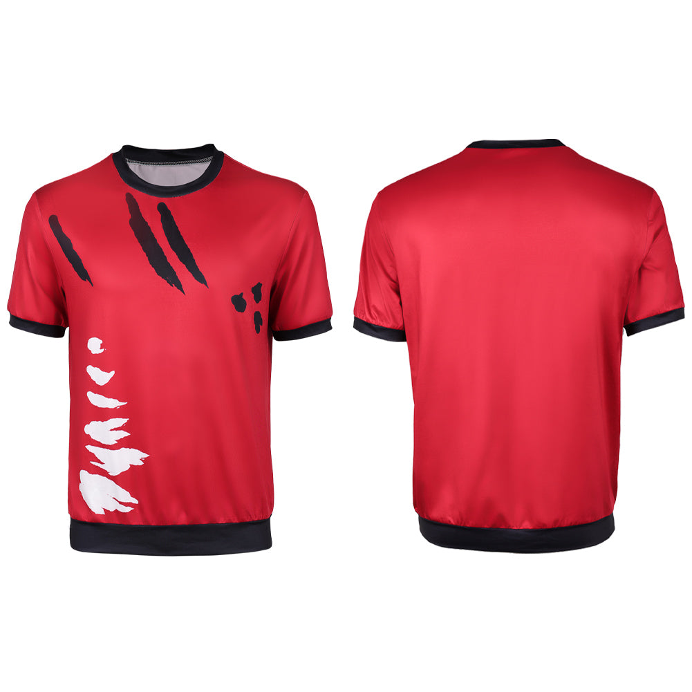 One Piece Herren Luffy Cosplay rot T-Shirt, Kostüm für Halloween Karneval und Partys