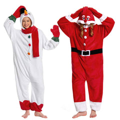 Unisex Erwachsene Familienpyjamas Weihnachten - Schneemann, Rentier Weihnachtsmann Schlafanzug einteiliger Pyjama