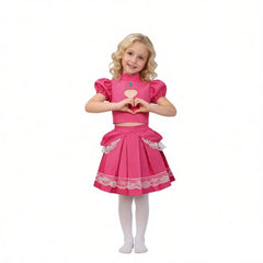 Kinder Mädchen Kleid Super Mario Prinzessin Peach Cosplay-Kostüm Halloween Karneval und Partys
