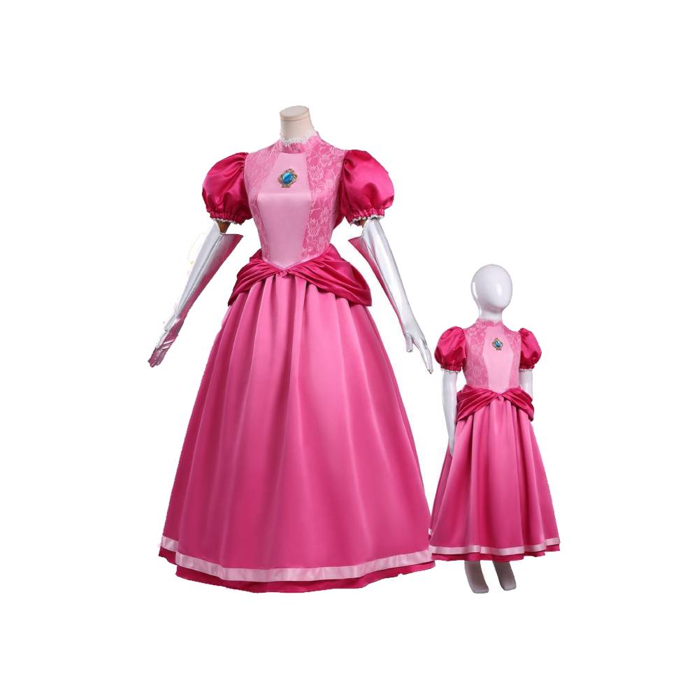 Super Mario Kleid für Mutter und Tochter Cosplay-Kostüm für Halloween, Karneval oder Partys: Prinzessin Peach