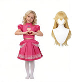 Kinder Mädchen Kleid Super Mario Prinzessin Peach Cosplay-Kostüm Halloween Karneval und Partys