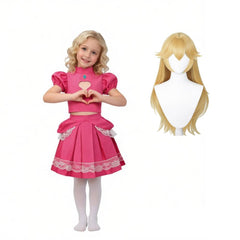 Kinder Mädchen Kleid Super Mario Prinzessin Peach Cosplay-Kostüm Halloween Karneval und Partys