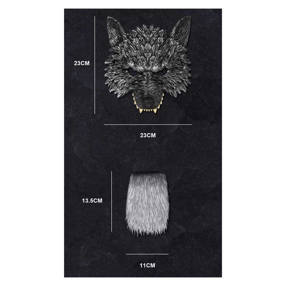 Wolf Set Maske Handschuhe Schwanz Cosplay Kostüm Outfits Halloween Karneval Anzug