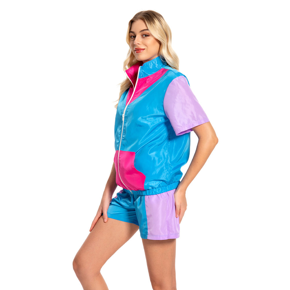 Damen 80er Jahre Retro Cosplay Kostüm Outfits Halloween Karneval Anzug Damen 2 Stück Outfits