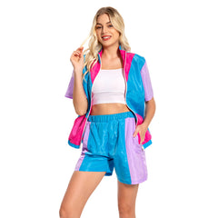 Damen 80er Jahre Retro Cosplay Kostüm Outfits Halloween Karneval Anzug Damen 2 Stück Outfits