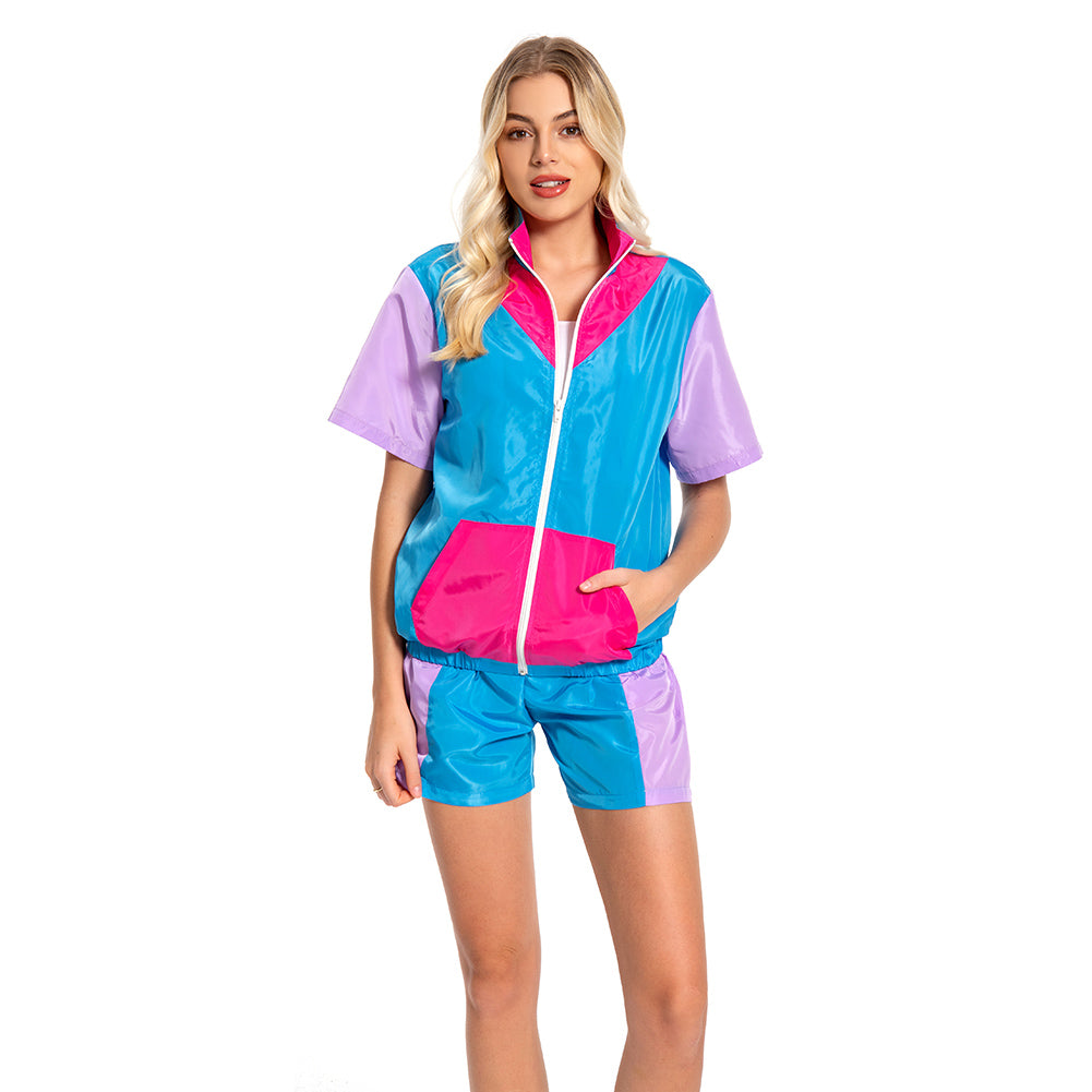 Damen 80er Jahre Retro Cosplay Kostüm Outfits Halloween Karneval Anzug Damen 2 Stück Outfits