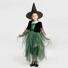 Mädchen Halloween Hexe Cosplay Kostüm für Kinder Tütukleid