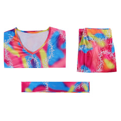 Damen Hippie Disco Cosplay Kostüm Oberteil Hose Stirnband Outfits Halloween Karneval Verkleidung Party
