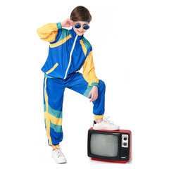 Kinder Bühnenkostüm Blau Retro Tanzkleidung Sportbekleidung Set Outfits Halloween Karneval Anzug